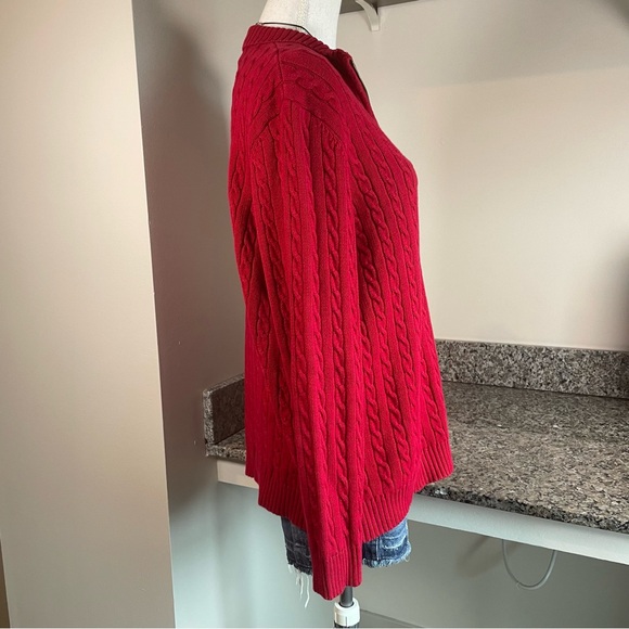 Lauren Ralph Lauren Large Red Embroidered Cable Knit Quarter Zip Sweater - Picture 4 of 7